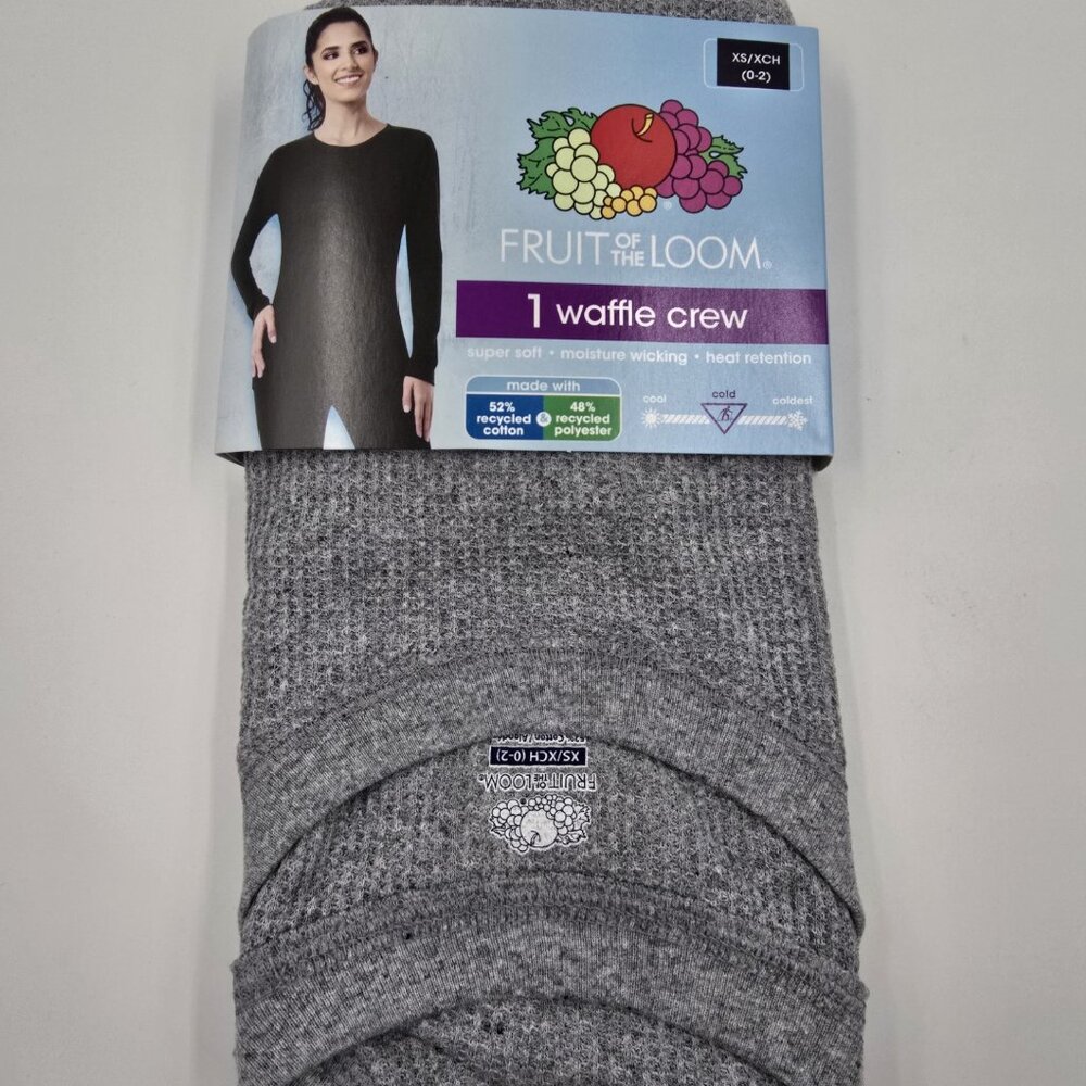 Fruit of the Loom Women's Grey Waffle Crew Thermal Long Sleeve Size X Small